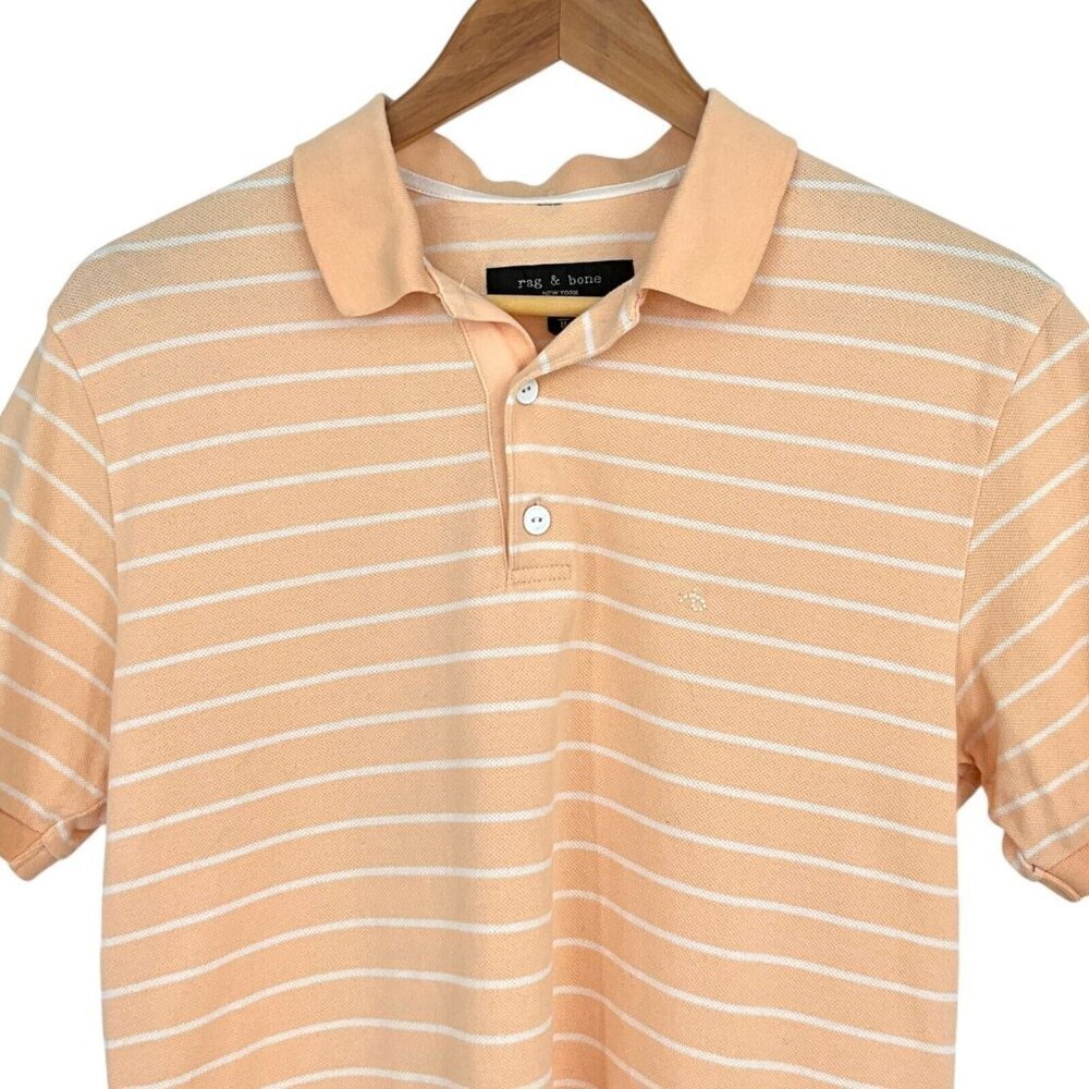 Rag & Bone Size M Polo Shirt Orange Striped Short Sleeve Collared Cotton Blend - Picture 2 of 9